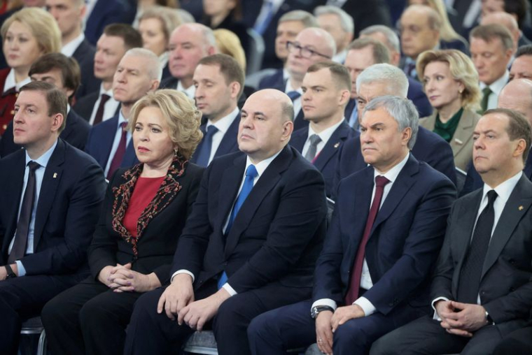 Le président russe Poutine prononce son discours annuel devant l'Assemblée fédérale à Moscou