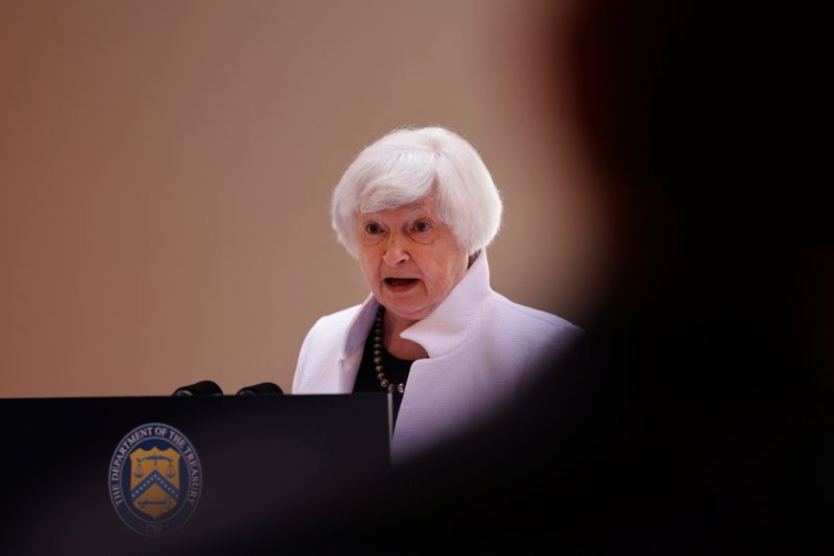 La secrétaire américaine au Trésor, Janet Yellen, tient une conférence de presse à Marrakech, au Maroc