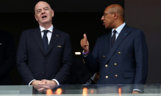 Le président de la Fifa Gianni Infantino (g) et le président de la Fédération française de football Philippe Diallo à Philadelphie, le 22 juin 2026 en Pennsylvanie ( AFP / FRANCK FIFE )