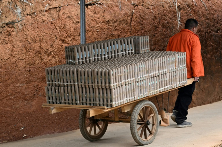 Un employé d'une usine de feux d'artifice à Liuyang, dans la province du Hunan, le 22 janvier 2026 en Chine ( AFP / Adek BERRY )