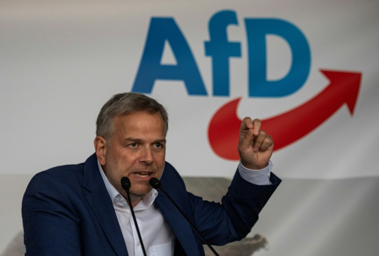 Leif-Erik Holm, tête de liste de l’AfD lors du scrutin régional de Mecklembourg-Poméranie-Occidentale, le 10 août 2021 ( AFP / John MACDOUGALL )
