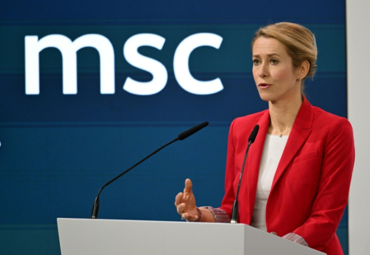 La cheffe de la diplomatie européenne, Kaja Kallas, le 15 février 2026 lors de la Conférence de Munich sur la sécurité ( AFP / THOMAS KIENZLE )