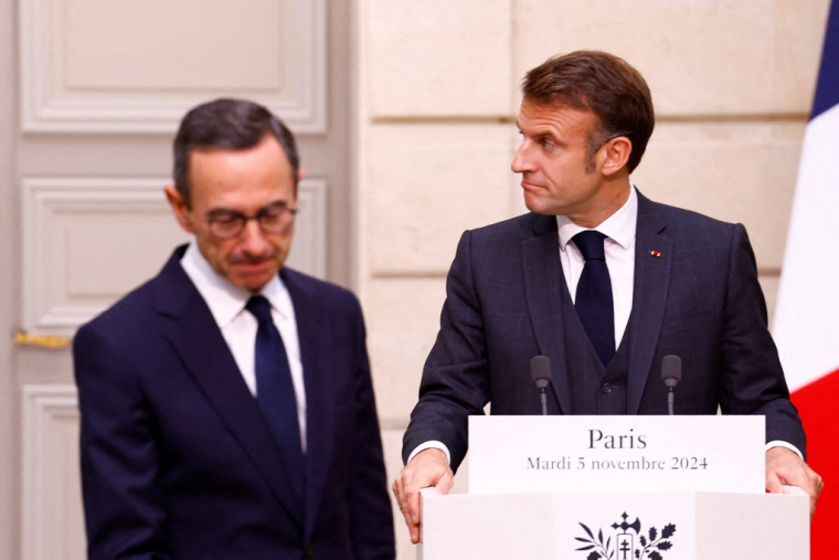 Bruno Retailleau et Emmanuel Macron à Paris, le 5 novembre 2024. ( POOL / STEPHANIE LECOCQ )