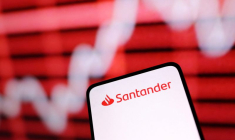 Le logo de Santander et un graphique boursier
