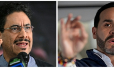 Combo photo créé le 1er juin des candidats de gauche Ivan Cepeda (à gauche) et de droite Abelardo de la Espriella (à droite), qui s'affronteront lors du second tour de la présidentielle en Colombie le 21 juin 2026 ( AFP / Luis ACOSTA )