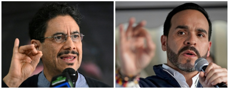 Combo photo créé le 1er juin des candidats de gauche Ivan Cepeda (à gauche) et de droite Abelardo de la Espriella (à droite), qui s'affronteront lors du second tour de la présidentielle en Colombie le 21 juin 2026 ( AFP / Luis ACOSTA )
