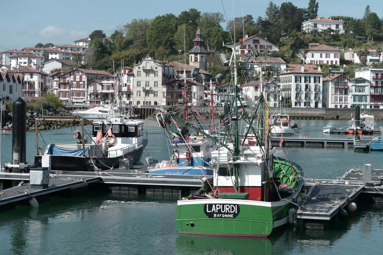 Des chalutiers sont amarrés dans le port de Saint-Jean-de-Luz, dans le golfe de Gascogne, le 29 avril 2019. ( AFP / IROZ GAIZKA )