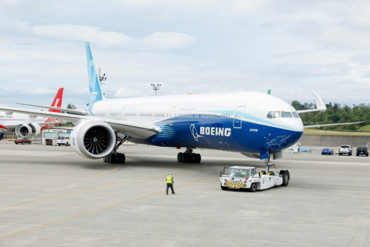 Un avion d'essai du Boeing 777X au centre de livraison d'Everett, le 26 juin 2024 dans l'Etat de Washington ( POOL / Jennifer Buchanan )