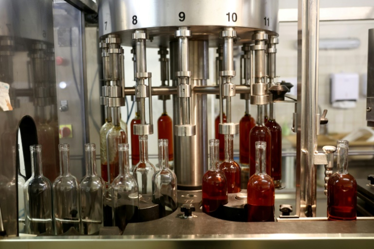 Des bouteilles de cognac à Jarnac-Champagne, le 20 mars 2025 dans le sud-ouest de la France ( AFP / ROMAIN PERROCHEAU )