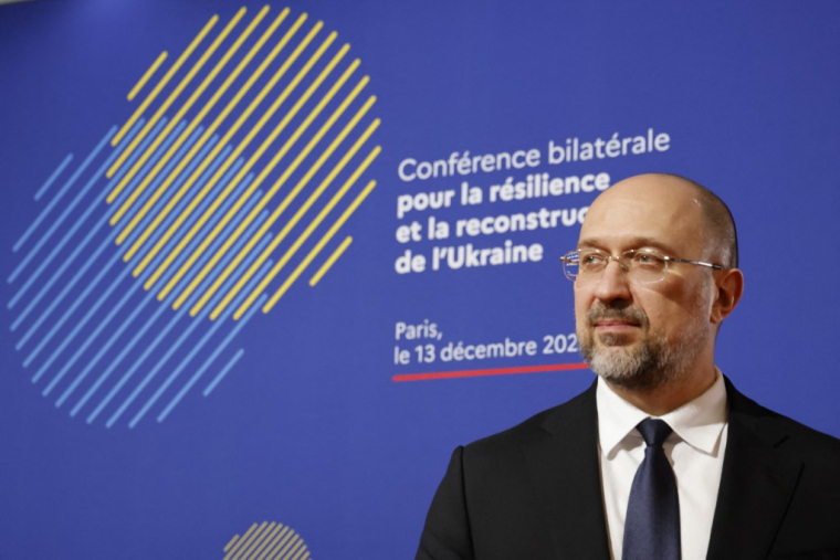 Denys Chmyhal, Premier ministre ukrainien, lors de la conférence franco-ukrainienne pour la résilience et la reconstruction au ministère de l'Économie à Paris le 13 décembre 2022. ( POOL / LUDOVIC MARIN )