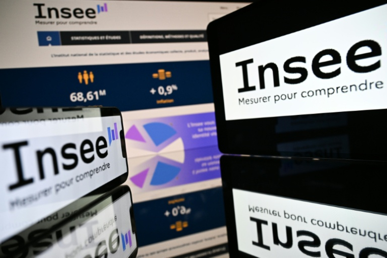 Vue d'écrans affichant le logo de l'Insee, le 8 septembre 2025 à Toulouse (Haute-Garonne) ( AFP / Lionel BONAVENTURE )