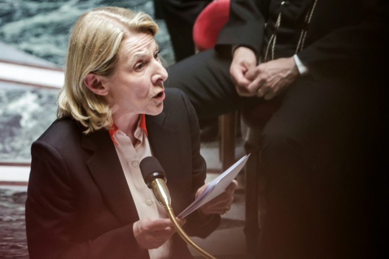 La ministre française de la Culture, Catherine Pegard, s'exprime lors d'une séance de questions au gouvernement à l'Assemblée nationale, à Paris, le 28 avril 2026 ( AFP / STEPHANE DE SAKUTIN )