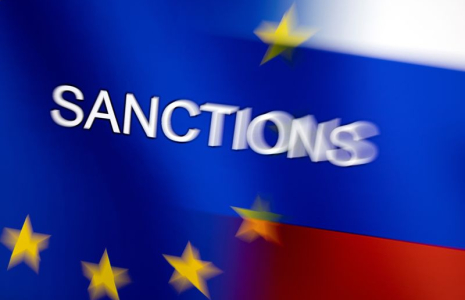 Illustration des drapeaux de l'UE et de la Russie