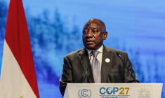 Le président de l'Afrique du Sud Cyril Ramaphosa le 8 novembre 2022 en Egypte. ( AFP / MOHAMMED ABED )