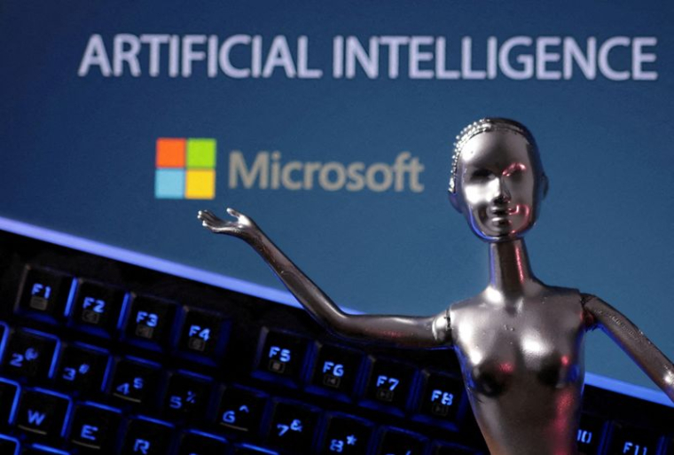 Illustration du logo de Microsoft et les mots IA Intelligence Artificielle