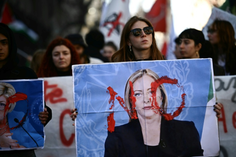 Manifestation contre le gouvernement de la Première ministre italienne Giorgia Meloni et deson  référendum sur la justice, le 14 mars 2026 à Rome ( AFP / Filippo MONTEFORTE )