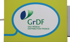 Logo de GRDF (Gaz Reseau Distribution France) photographié à Nice