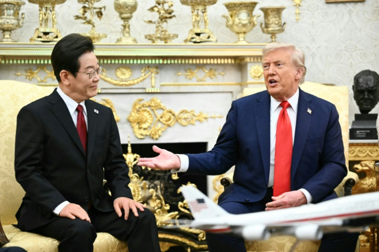 Le président américain Donald Trump (droite) et son homologue sud-coréen Lee Jae-myung, le 25 août 2025 à Washington ( AFP / Mandel NGAN )