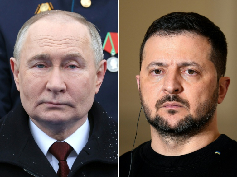 Vladimir Poutine (G) et Volodymyr Zelensky (D) ( POOL / Mikhail KLIMENTYEV )