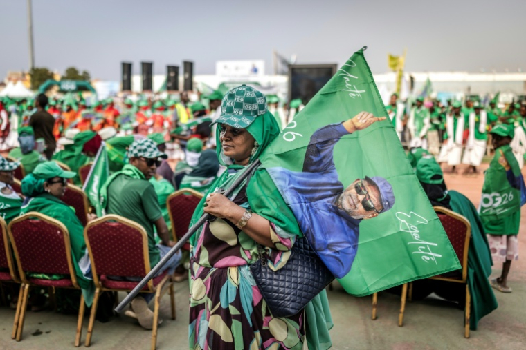 Une supportrice du président Ismaïl Omar Guelleh, à Djibouti le 8 avril 2025 ( AFP / Luis TATO )