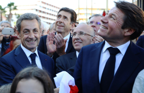 De g. à d.: Nicolas Sarkozy, Charles-Ange Ginesy, Eric Ciotti et Christian Estrosi, le 16 novembre 2018 à Nice ( AFP / VALERY HACHE )