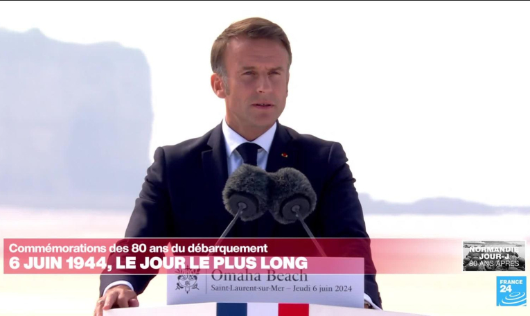 80 ans du D-Day : discours d'Emmanuel Macron lors de la cérémonie internationale à Omaha Beach