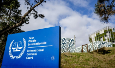 Un panneau portant le nom et le logo de la Cour pénale internationale (CPI) à La Haye, le 11 mars 2025 ( ANP / Robin Utrecht )