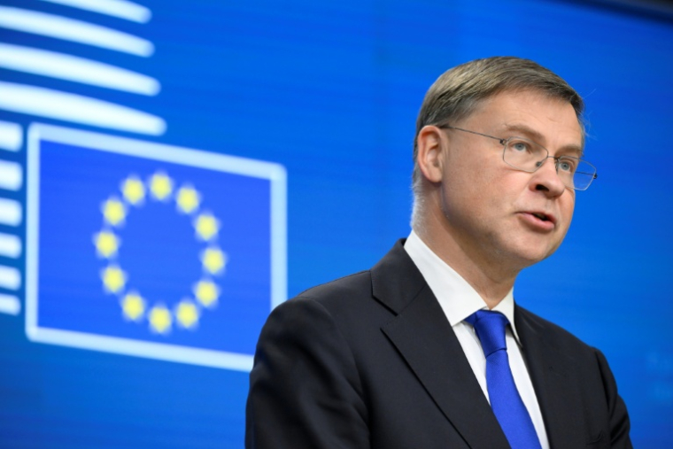 Le commissaire européen à l'Economie, Valdis Dombrovskis, au siège de la Commission européenne le 20 janvier 2026. ( AFP / JOHN THYS )