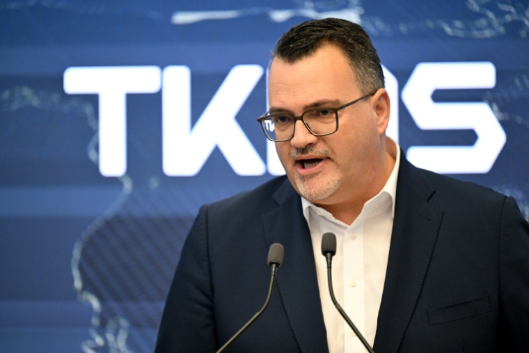 Oliver Burkhard, patron de ThyssenKrupp Marine Systems (TKMS) lors de l'introduction à la Bourse de Francfort, le 20 octobre 2025 ( AFP / Kirill KUDRYAVTSEV )