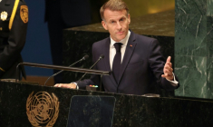 Emmanuel Macron lors de son discours à l'ONU, à New York, le 22 septembre 2026 ( AFP / Ludovic MARIN )