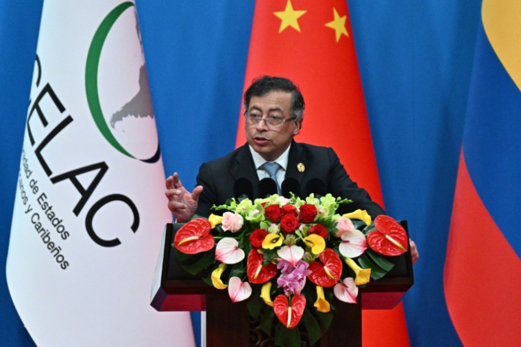Le président colombien Gustavo Petro lors de la cérémonie d'ouverture de la 4e réunion ministérielle du Forum Chine-Communauté des États d'Amérique latine et des Caraïbes (Celac) à Pékin, le 13 mai 2025 ( AFP / Pedro Pardo )