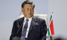 Xi Jinping à Johannesbourg, en Afrique du Sud, le 24 août 2023. ( AFP / MARCO LONGARI )