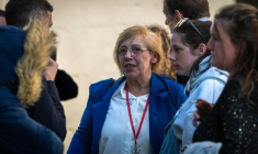 Nadine Jubillar, la mère de Cédric Jubillar, au centre sur l'image, le 8 octobre 2025 devant la cour d'assises du Tarn, à Albi ( AFP / Matthieu RONDEL )