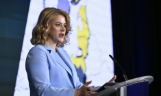 La Première ministre lettone Evika Silina à Bruxelles, le 26 février 2026 ( AFP / JOHN THYS )