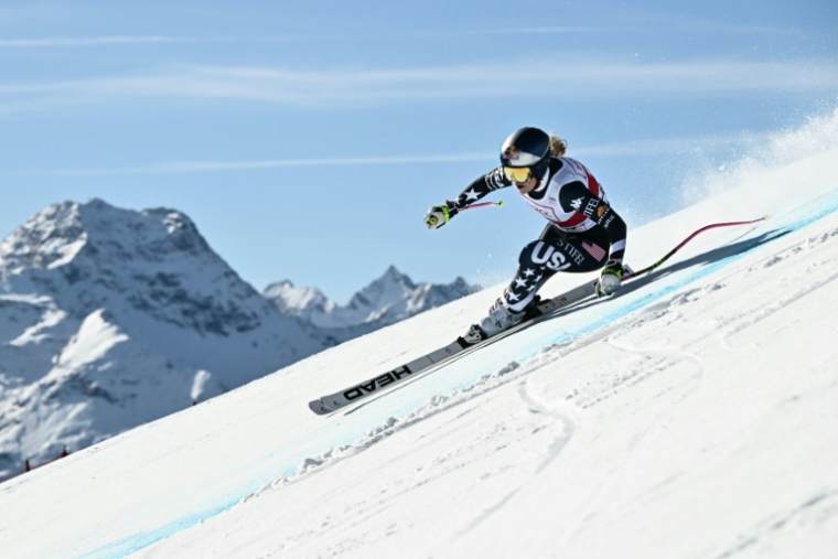 La skieuse américaine Lindsey Vonn lors de la descente de Saint-Moritz (Suisse), le vendredi 12 décembre 2025 ( AFP / Fabrice COFFRINI )