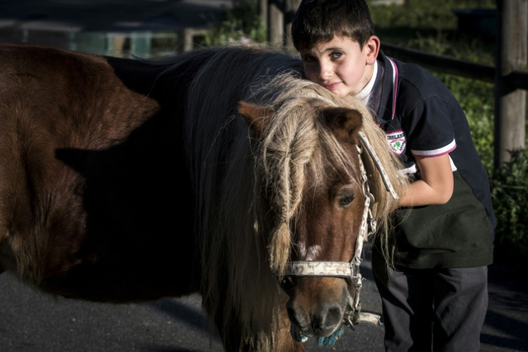 Théo Grataloup, 10 ans, atteint de graves malformations congénitales le 5 octobre 2017 à Moidieu-Détourbe près de Vienne, dans l'Isère ( AFP / JEAN-PHILIPPE KSIAZEK )