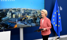 La présidente de la Commission européenne Ursula von der Leyen, à Bruxelles, le 28 août 2025 ( AFP / Nicolas TUCAT )