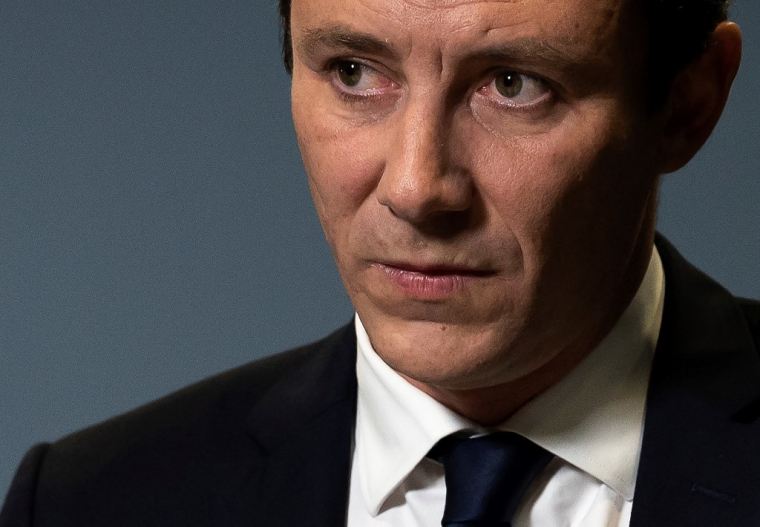 Benjamin Griveaux, ancien porte-parole du gouvernement et candidat de La République en Marche (LREM) à la mairie de Paris, annonce son retrait de la course le 14 février à Paris. ( AFP / LIONEL BONAVENTURE )