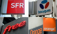 Bouygues Telecom, Free et Orange ont adressé mardi une offre commune de rachat de "la plupart des actifs de l'opérateur SFR", pour 17 milliards d'euros. ( AFP / EMMA DA SILVA )
