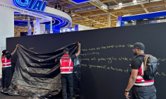 Le stand d'un industriel israélien au salon du Bourget, le 16 juin 2025. ( AFP / MATHIEU RABECHAULT )