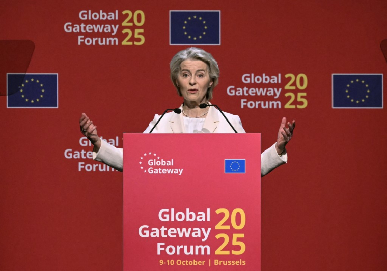 Ursula von der Leyen à Bruxelles, en Belgique, le 9 octobre 2025. ( AFP / NICOLAS TUCAT )