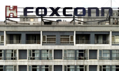 This aerial photo shows a Foxconn logo on a building in Tucheng district, New Taipei City on May 6, 2022. (Photo by Sam Yeh / AFP) ( AFP / SAM YEH )