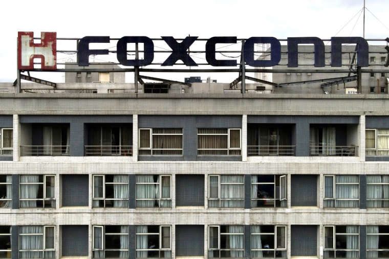 This aerial photo shows a Foxconn logo on a building in Tucheng district, New Taipei City on May 6, 2022. (Photo by Sam Yeh / AFP) ( AFP / SAM YEH )