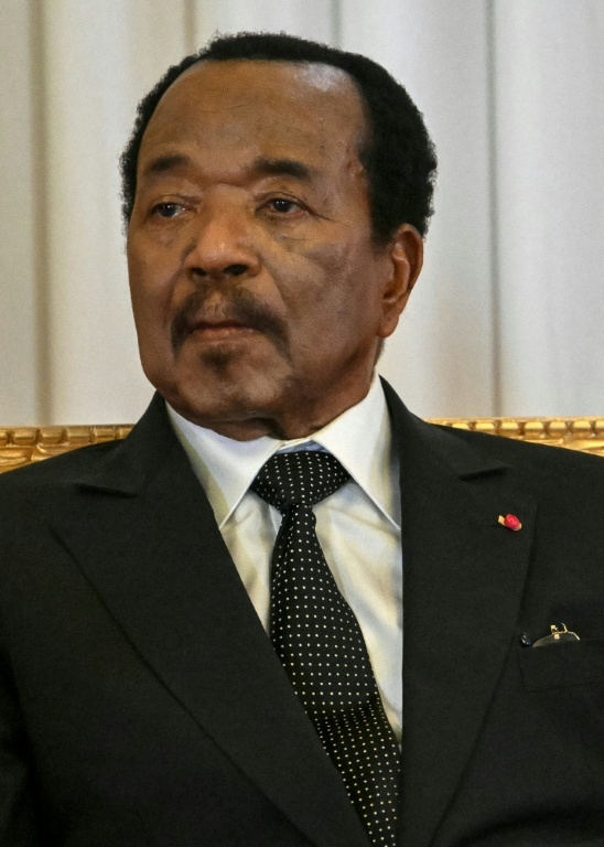 Le président camerounais Paul Biya lors de la visite du pape, à Yaoundé le 15 avril 2026 ( AFP / Alberto PIZZOLI )