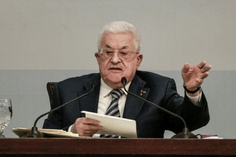 Le président palestinien Mahmoud Abbas délivre un discours lors du huitième congrès du Fatah, le 14 mai 2026 à Ramallah ( AFP / Jaafar ASHTIYEH )