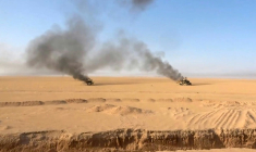 Une image diffusée le 15 septembre par les Houthis montre des véhicules militaires qu'ils disent avoir attaqué à al-Jawf, au Yémen ( ANSARULLAH MEDIA CENTRE / - )