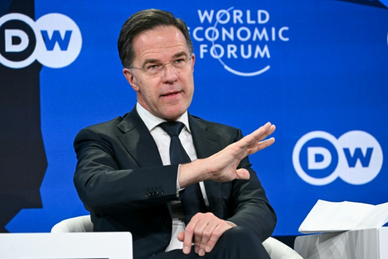 Le secrétaire général de l'Otan Mark Rutte au Forum économique mondial de Davos, le 21 janvier 2026 en Suisse ( AFP / Fabrice COFFRINI )