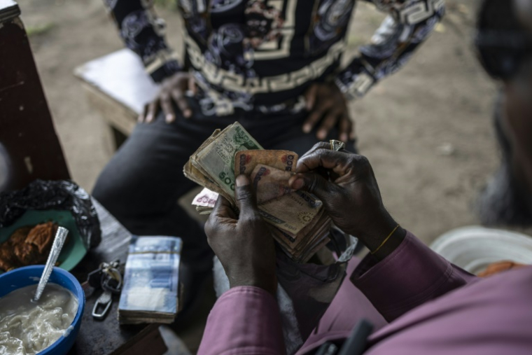 Un homme recompte ses nairas, la monnaie du Nigeria, pays frappé par une crise économique depuis deux ans, le 16 septembre 2024 à Lagos ( AFP / Olympia DE MAISMONT )