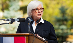 Catherine Vautrin, ministre des Armées, à Sibiu (Roumanie), le 30 octobre 2025. ( AFP / OVIDIU MATIU )