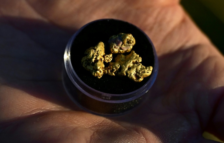 Le Youtubeur Matt James montre de l'or qu'il a trouvé dans le comté d'El Dorado, en Californie, le 27 octobre 2025 ( AFP / Frederic J. BROWN )
